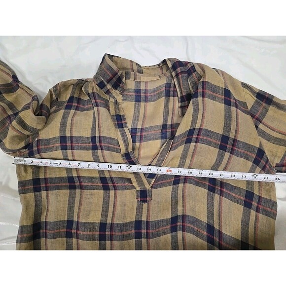 Free People CP Shades Lara Tunic Plaid Dress 100% Linen Brown Blue Women’s Sz XL - Picture 6 of 8